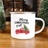 Truck Print Enamel Mug Creative Christmas Vintage Coffee Wine Cups Drink Dessert Cocoa Milk Cup Cake Mugs Handle Drinkware Gift