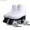 Skates à rouleaux en ligne JK Skates Adult PU Leather Quad Roller Skates Double Ligne Skates Two Line Skating Shoes Patines avec un clignotement ou non des roues PU Y240410