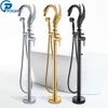 Poiqihy Swan Floor Mount Bathtub kraan Clawfoot Freeesting Badkamer Kraan Zwart Chrome Bad Douchemixer Tap Badkamerkraan