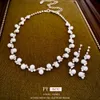 Light Choker Diamond Wave Pearl Ear Stud Set, Small Versatile Neckchain, Elegant and Necklace Accessories