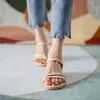 Summer Soft Low Sandals Woman Leather Suit Female Beige Clear Heels Women's Shoes Buckle Strap Low-heeled Gladiator Com 240401