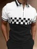 Summer Men Polo Tops Bown Down Collar Zipper Tops à manches courtes Plaid Streetwear Design Surdimension Clothes Shirts respirant 240410
