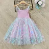 Baby Girls Farterfly Wings Fairy Gaze Princess Dress Lovely Kids Summer Sleeveless Tulle Dress Child Birthday Party Gown Dress