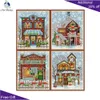 Joy Sunday Christmas Cottage FA111 FA112 FA113 FA114 Geteld en gestempeld Home Decor Christmas Snow Scene Cross Stitch Kits