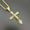 Colares pendentes Hip Hop Bling gelo da cor dourada de aço inoxidável INRI Crucifix Jesus Cruz Colar para Men Rapper Jewelry