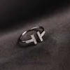Toppkvalitetsdesignringar för kvinnors Tifancy Edition Copper Plated Silveröppning med diamanter Double T Ring för kvinnlig avancerad mode Mångsidig gåva Original 1: 1
