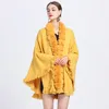 Vrouwen winter dik gebreide losgrijze grijze mantel bamboe gewricht poncho oversized capes faux konijn kraag lange tassel outstreet jas