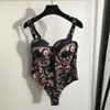 Biquíni impresso vintage de uma peça de maiô feminino sling bodysuit designer piscina de moda de banho de traje de natação