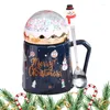 マグカップ大容量のクリスマスマグギフト眺めの蓋のスプーンと箱の使いやすい木サンタ雪グローブの家