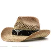 Hollow Straw Hat Straw Cowboy Hats Western Beach Felt Sunhats Party Cap för Man Women 3Colors Summer Jazz Straw Hat 240322