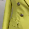 女性のスーツブレザー高品質の最新ファッション2024デザイナーブレザーウィメンズライオンボタン二重胸肉イエローブレザージャケットC240410