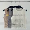 Summer Hollow Knit Vest Designer Sequin Fringe Knitted Camisole Women Knits Tee Crew Neck Solid Color Knit Tops Casual Knit T Shirt