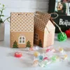 House Shaped Candy Gift Box Bag Kraft Paper Box for Packaging Christmas Cookie Box With String10pcs/lot XMAS New Year Decoration