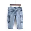 Jeans masculin cargaison courte d'été avec des poches multiples shorts en jean slim pour mâle de travail tactique bleu lavé mâle