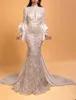 Fancy Mermaid Wedding Dresses Sequins Bridal Gowns Pearl High Neck Appliques See Through Backless Custom Made Illusion Sweep Train Vestidos De Novia