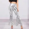 Pantalon féminin Femme Perfection de fête de nuit Pantalon long Sexy Fashion Sexy Sequin See-Through Elastic haute taille fine camené ourlet