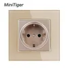 Minitiger Crystal Glass Panel Wall Power Socket aterrado 16a UE saída elétrica padrão preto dourado cinza colorido colorido