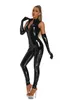 Plus Size S5XL Wetlook Zip Open Crotch PVC Latex Jumpsuit för kvinnor Shiny Pu Faux Leather Bodysuits Clubwear DS Catsuit 240410