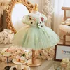 2024 Princess Wedding Flower Girl Dress Tulle 3D Flowers Lace Ball Gown Little Kid Spädbarn Toddler Dopdop Junior Bridesmaid Gäst