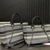 Womens Canvas Stripe Embroidery Letter Beach Shopper Shoulder Bags Deauville Clutch With Silver Chain Crossbody Handbags Large Capacity Sacoche Purse 33cm 37cm