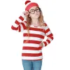 Parent-Child Wally Costume Red White Striped T-Shirt Waldo Playsuit Cosplay Carnival Halloween Fancy Party Dress