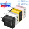 100W Dual PD USB C Schnellladegerät 4 Anschlüsse Schnelllade QC3.0 Typ C Wandladegerät für iPhone15 Samsung S24 Xiaomi Mobiltelefon EU KR US UK Plug Plug