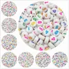 100pcs 7mm Acrylperlen 0-9 Zahlen Perlen Ovla Formabstandshalterungsperlen für Schmuck Herstellung DIY handgefertigtes Charme Armband Halskette