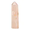 Natural Crystal Quartz Point Healing Stone Cherry Blossom Agate Hexagonal Prisms 50-80mm obelisk Wand Stone Tower Home Decor