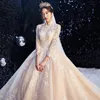 arabic Long Sleeves Pearls Tulle Princess Bridal Ball Gowns Plus Size Country Vintage Lace dubai Wedding Dresses garden Bridal Gowns Robe De Mariage Dresses Vestido