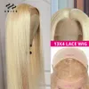 Unice Hair 613 Blonde Straight Lace Front Human Hair Wigs Peruvian 13x4 Blonde Transparent Lace Wig 180 Density Human Hair