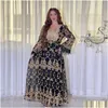 Vêtements ethniques Arabian Dubaï Femmes Robe Gold Broidered Magnifique Jalabiya Middle Eastern Abaya Muslim Robe de soirée Elegant Party Dhque