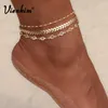 Anklets Vienkim 3pcs Lote Sequins de cristal Juego de joyas de pie de pie de la playa Pulseras de tobillo vintage para mujeres Regalo de fiesta de verano 202212816