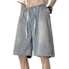 Heren shorts American Retro Blue Divered denim los gewassen knappe casual high street vijfpunts broek mannelijke kleding