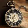 Luxus antikes Skelett mechanische Taschenuhr Männer Steampunk FOB Uhren Uhr Anhänger Handwinding Relogio de Bolso 240327