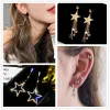 Overdreven Pentagram Star Metal Chain Tassel Lange druppel oorbellen voor Wome Jewelry Statement Bling Crystal Pearl Brincos Bijoux