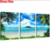 Blue Ocean Beach Tree Diamond Haft 3 -częściowy majsterkowicz Diamond Malarstwo Mosaic Decor Home Triptych Picture Shuai Rao Top Brand,