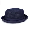 Oddychający kapelusz England Mesh Flat Straw Hat Retro England Jazz Składane słoneczne kapelusze Panama Casual Party Caps Fedora 240401