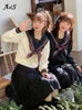 Anbenser Japanese School Uniforms S-XXL Student Girls Navy Costume Women Sexy Beige JK Suit Sailor Blouse Pleated Skirt Set
