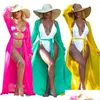 Kvinnor stickar Tees Women Long Cardigan Beach Er Ups Drop Delivery Apparel Clothing Tops Dheod