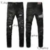 Designer roxo para masculino de jeans Pant Ripped Hip High Street Moda Pantalones Vaqueros Hombre Bordado de motocicleta Fechar