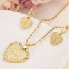 Heart Cross Schmuck setzt klassische Halsketten Ohrringe Set 14 K gelb massiv Gold GF Afrika Hochzeit Braut Lowry203r