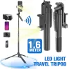 Tripés 1,6m Tripod Telefone Selfie Stick com controle remoto Bluetooth para o tripé de transmissão de transmissão ao vivo com suporte para telefone