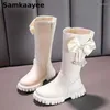 BOTAS 4-18Y GIRLS High Autumn Winter Children Leather Sapatos infantis Botas Butterfly-NOT ZIPPER TOE DE PRINCESS CASual Casual Sneakers