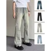 American Street myte i wszechstronne mikro rozkloszowane dżinsy swobodne, w trudnej sytuacji zamykane spodni Casual Pants