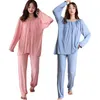 2 pcs / pyjamas ensembles pour femmes enceintes maternité usage maternité maternité allaitement mallage de nuit à manches longues