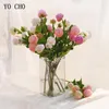 Yo Cho Flowers Artificial Flowers Vivid Tea Rosa Flores de casamento 3 cabeças Rosas de seda Flores artificiais Bouquet Diy Home Party Decoration