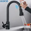 Ulgksd 3 in 1 cucina rubinetto hotcold a doppio scopo del lavandino cucina mixer cantare foro tira fuori beccuccio tocco di rilevamento tocco tocco