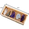 Runyangshi 5pcs/Set Natural Crystal Cluster Оригинальные точечные минералы Amethyst Cluster Соберите подарки Woodenbox для украшения дома