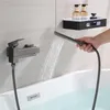 Badrum badkar kran enkel handtag väggmonterad kran med handdusch trippel badkar kran varmt och kallt vattenblandning kran