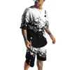 Märkesvaror O-Neck Tracksuit Set Fashion Sportswear Hawaiian Style Mens T-shirt + Shorts 2-Piece Striped Print Beach Casual